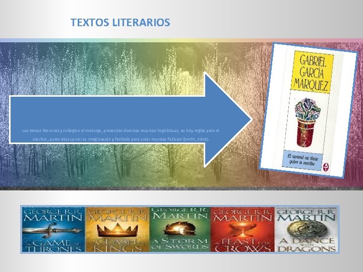 TEXTOS LITERARIOS Los textos literarios privilegian el mensaje, presentan diversos recursos lingüísticos; no hay