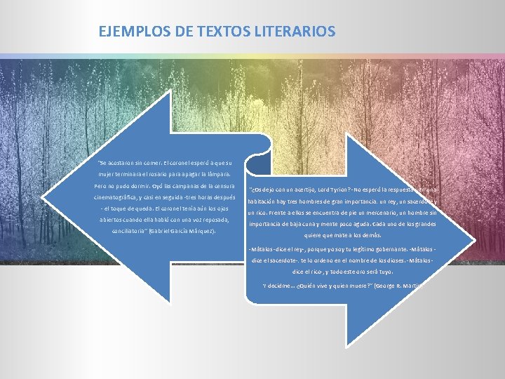 EJEMPLOS DE TEXTOS LITERARIOS “Se acostaron sin comer. El coronel esperó a que su