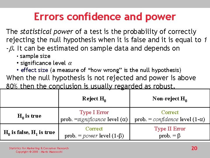 Errors confidence and power The statistical power of a test is the probability of Errors confidence and power The statistical power of a test is the probability of
