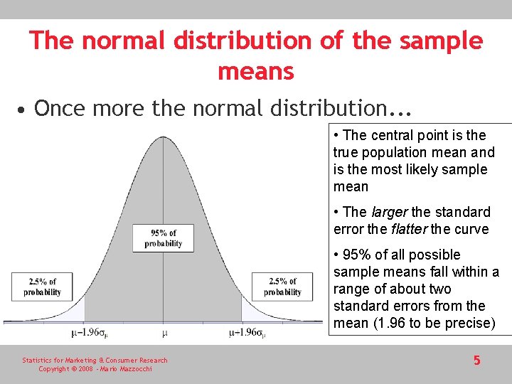 The normal distribution of the sample means • Once more the normal distribution. . The normal distribution of the sample means • Once more the normal distribution. .