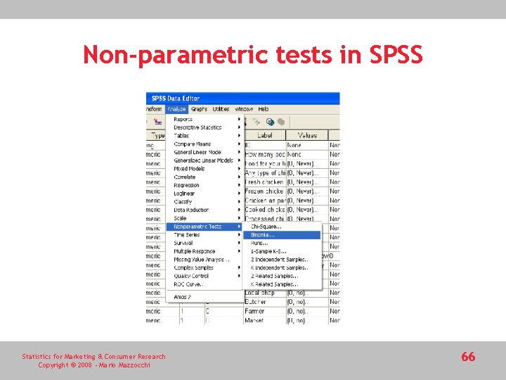 Non-parametric tests in SPSS Statistics for Marketing & Consumer Research Copyright © 2008 - Non-parametric tests in SPSS Statistics for Marketing & Consumer Research Copyright © 2008 -