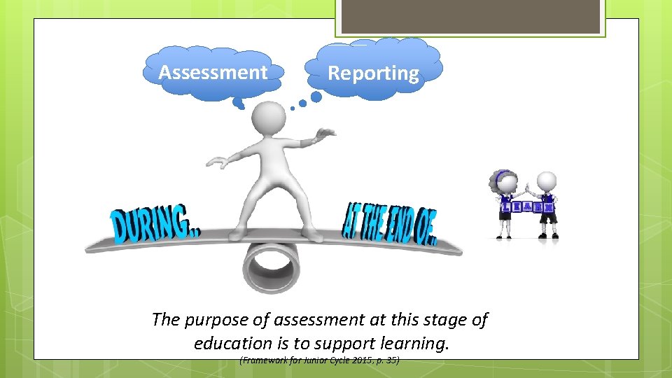 Assessment Reporting The purpose of assessment at this stage of education is to support
