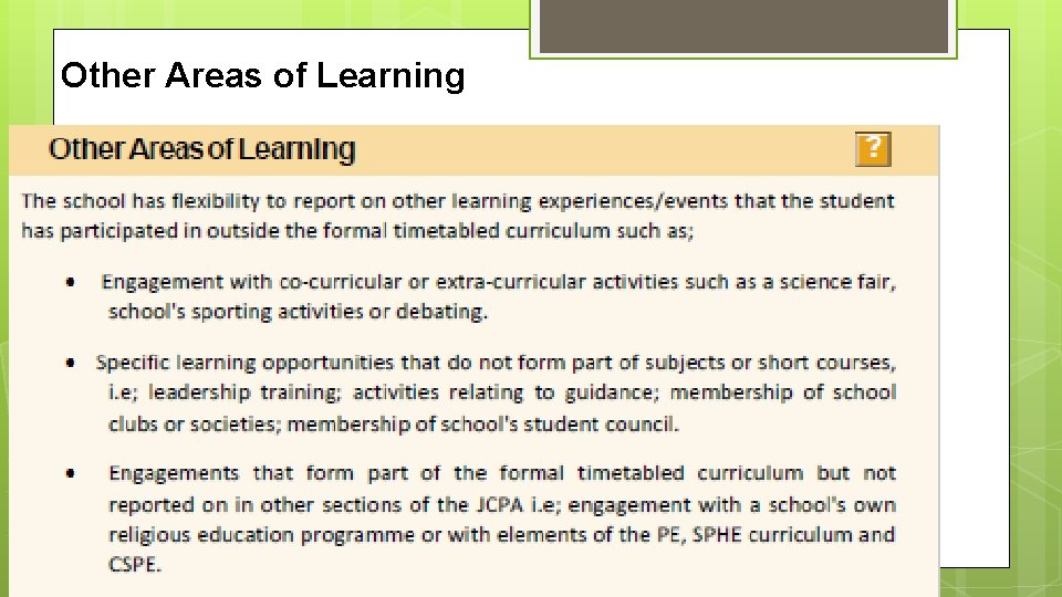 Other Areas of Learning 