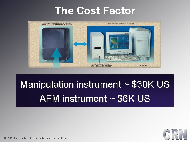 The Cost Factor Manipulation instrument ~ $30 K US AFM instrument ~ $6 K