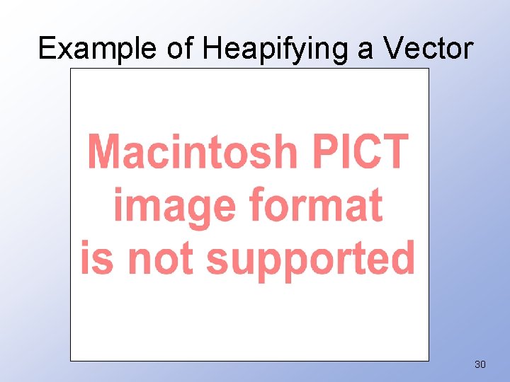 Example of Heapifying a Vector 30 