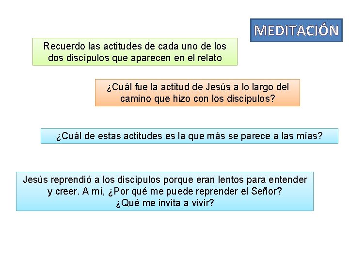 MEDITACIÓN Recuerdo las actitudes de cada uno de los discípulos que aparecen en el