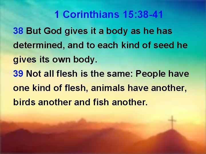1 Corinthians 15: 38 -41 38 But God gives it a body as he