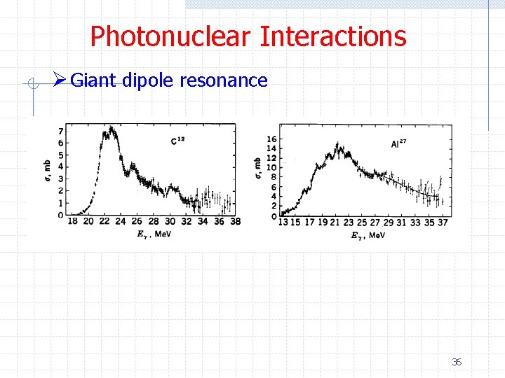 Photonuclear Interactions Ø Giant dipole resonance 36 