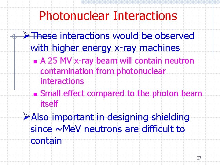 Photonuclear Interactions ØThese interactions would be observed with higher energy x-ray machines n n