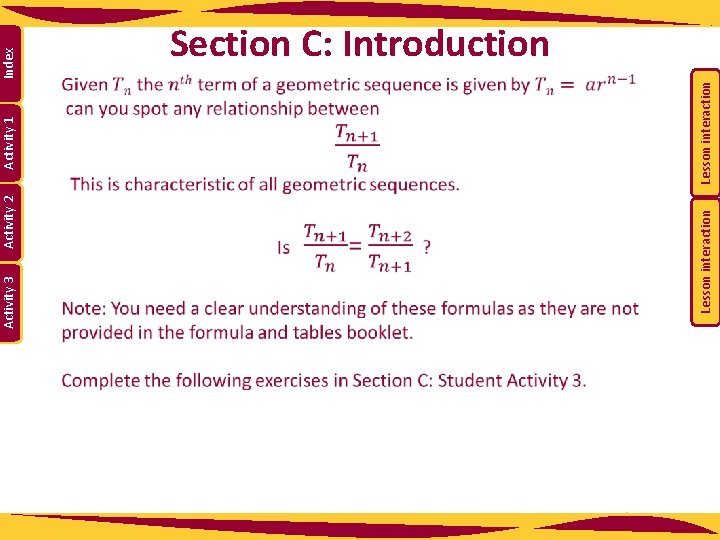 Activity 2 Lesson interaction Activity 1 Index Lesson interaction Activity 3 Section C: Introduction