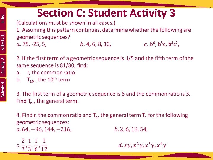 Activity 3 Activity 2 Activity 1 Index Section C: Student Activity 3 