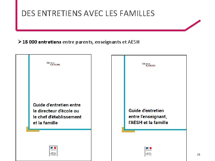 DES ENTRETIENS AVEC LES FAMILLES Ø 18 000 entretiens entre parents, enseignants et AESH DES ENTRETIENS AVEC LES FAMILLES Ø 18 000 entretiens entre parents, enseignants et AESH