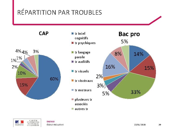 RÉPARTITION PAR TROUBLES CAP 4% 4% 1%1% 2% 10% Bac pro tr intel cognitifs RÉPARTITION PAR TROUBLES CAP 4% 4% 1%1% 2% 10% Bac pro tr intel cognitifs