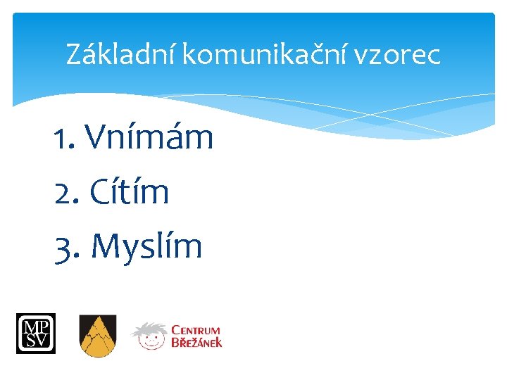 Základní komunikační vzorec 1. Vnímám 2. Cítím 3. Myslím 