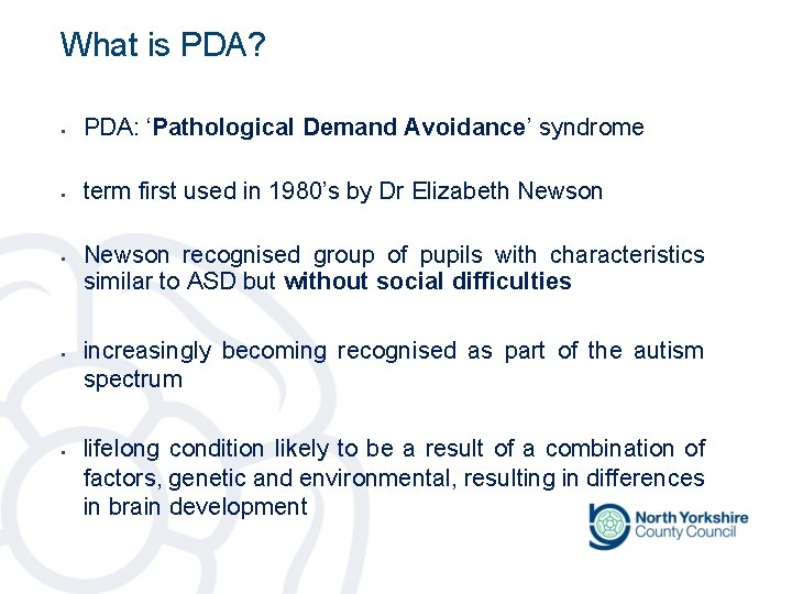 What is PDA? § PDA: ‘Pathological Demand Avoidance’ syndrome § term first used in What is PDA? § PDA: ‘Pathological Demand Avoidance’ syndrome § term first used in