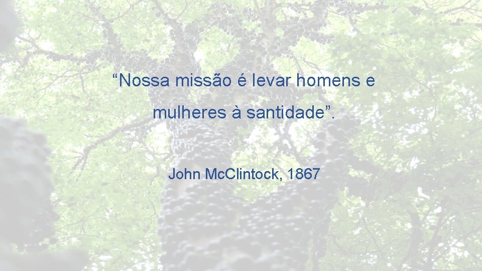 “Nossa missão é levar homens e mulheres à santidade”. John Mc. Clintock, 1867 