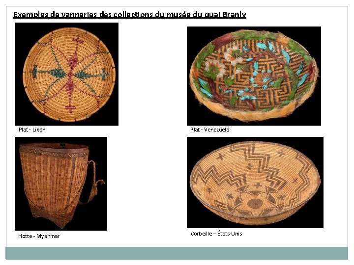 Exemples de vanneries des collections du musée du quai Branly Plat - Liban Plat