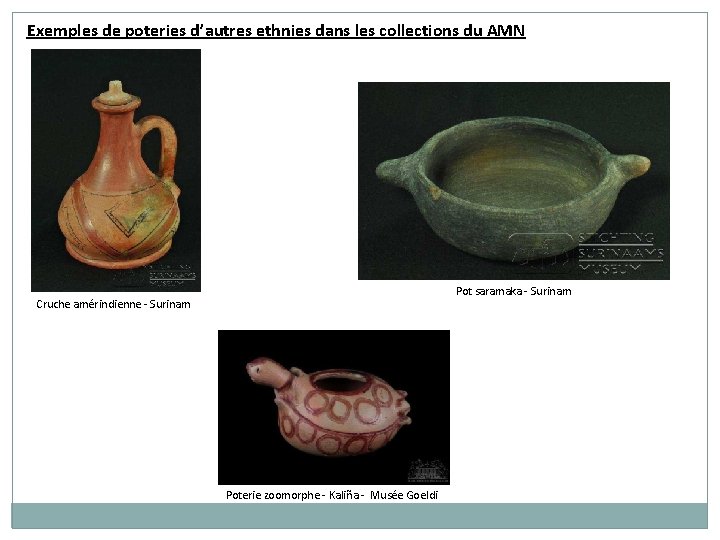 Exemples de poteries d’autres ethnies dans les collections du AMN Pot saramaka - Surinam