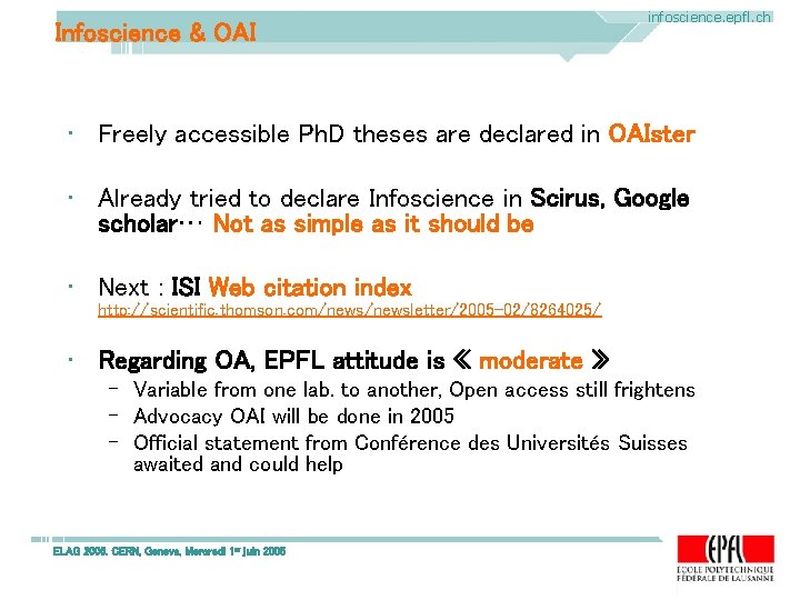 Infoscience & OAI infoscience. epfl. ch • Freely accessible Ph. D theses are declared Infoscience & OAI infoscience. epfl. ch • Freely accessible Ph. D theses are declared