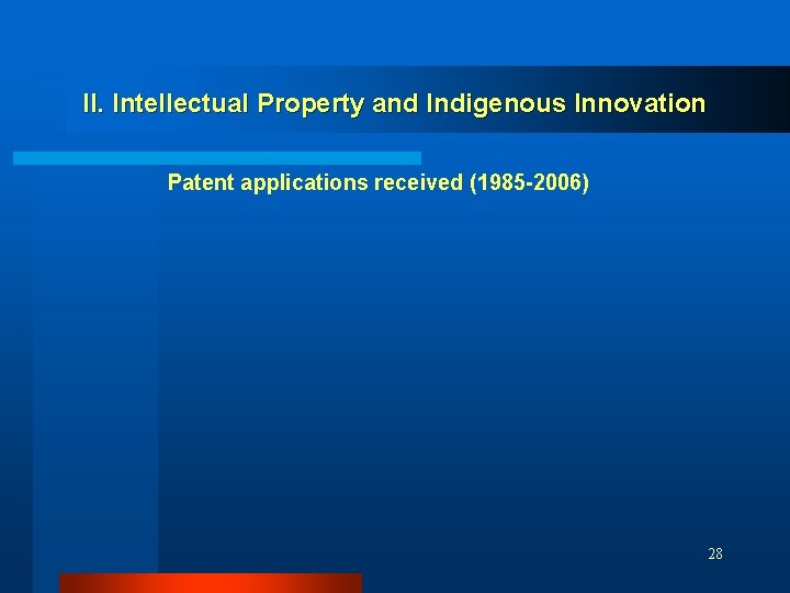 II. Intellectual Property and Indigenous Innovation Patent applications received (1985 -2006) 28 