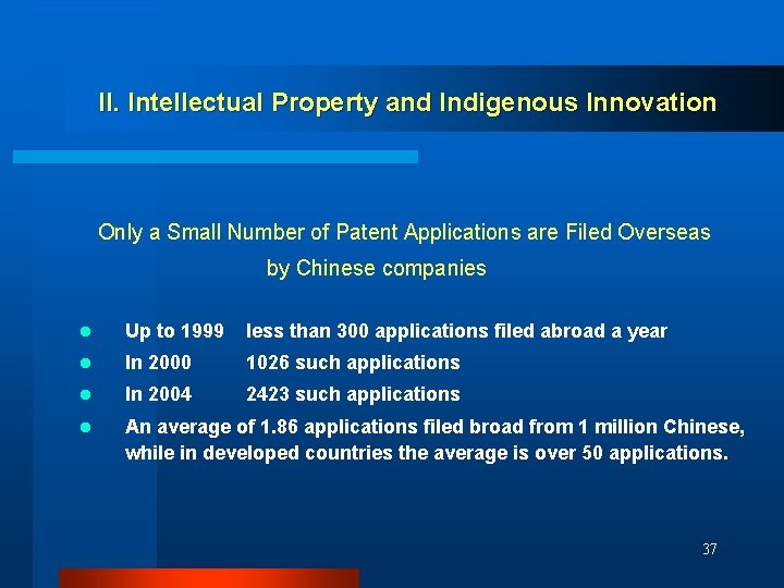 II. Intellectual Property and Indigenous Innovation Only a Small Number of Patent Applications are