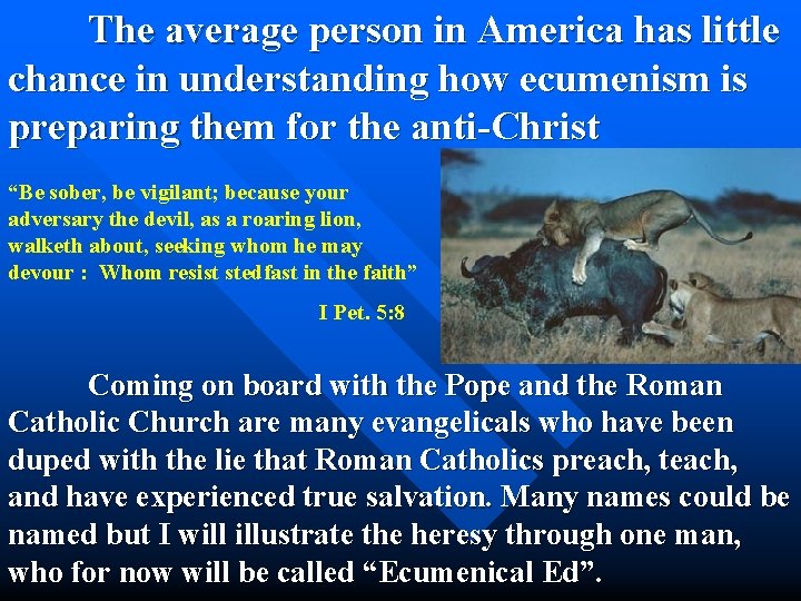 The average person in America has little chance in understanding how ecumenism is preparing