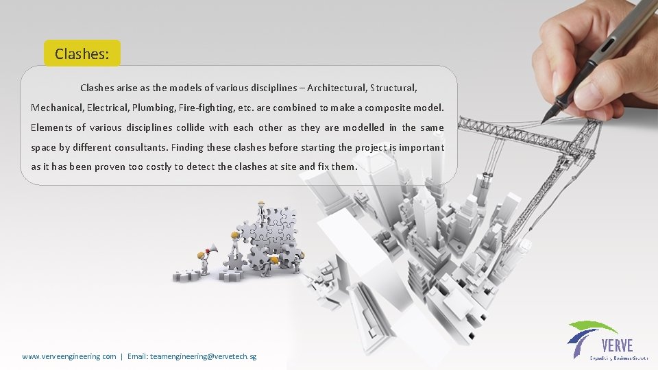 Clashes: Clashes arise as the models of various disciplines – Architectural, Structural, Mechanical, Electrical,