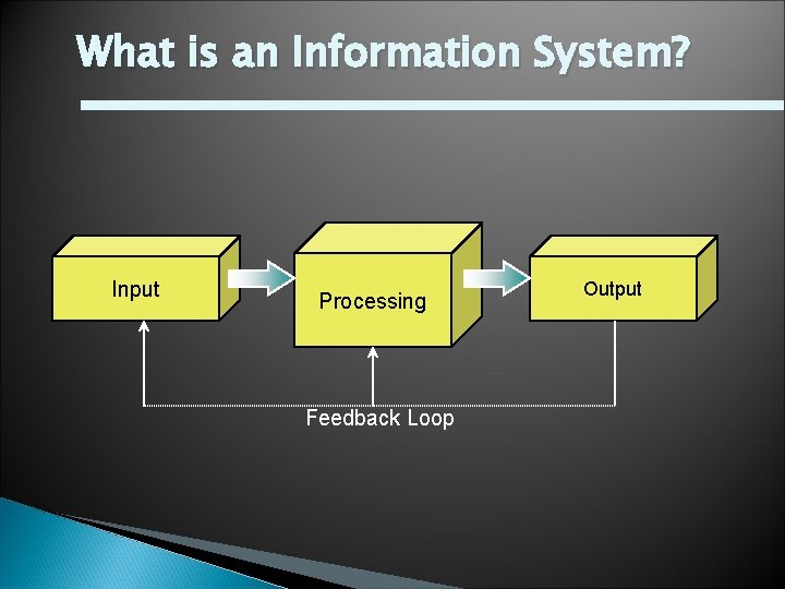 What is an Information System? Input Processing Feedback Loop Output 