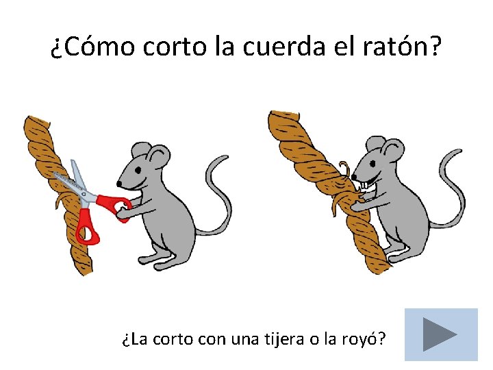 ¿Cómo corto la cuerda el ratón? ¿La corto con una tijera o la royó?