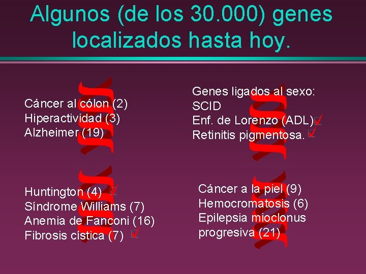 Algunos (de los 30. 000) genes localizados hasta hoy. Cáncer al cólon (2) Hiperactividad