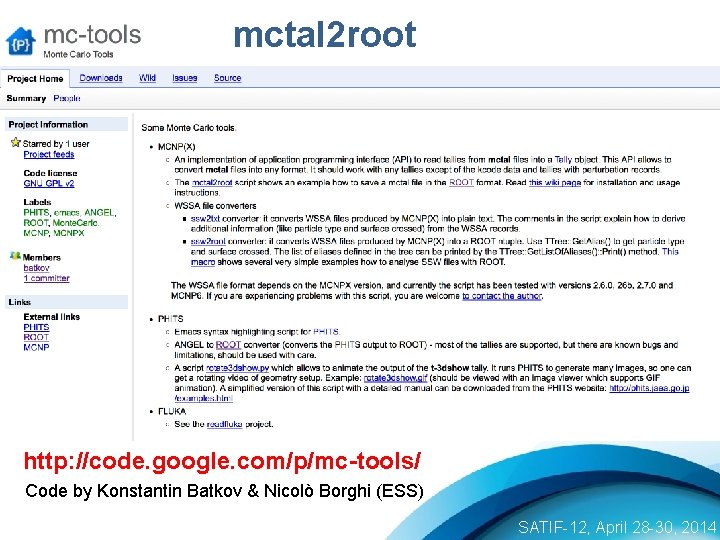 mctal 2 root http: //code. google. com/p/mc-tools/ Code by Konstantin Batkov & Nicolò Borghi