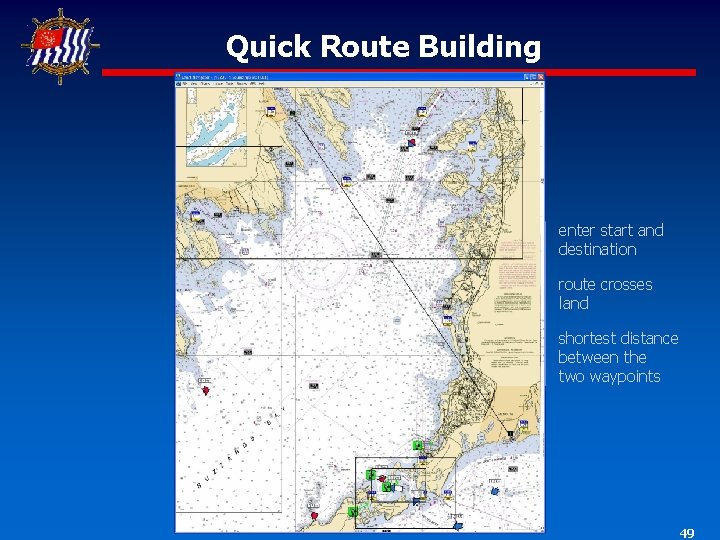 Quick Route Building enter start and destination route crosses land shortest distance between the