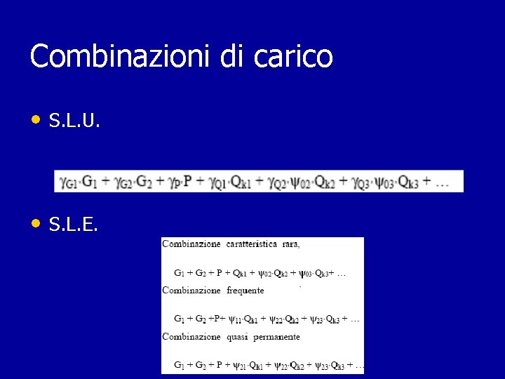 Combinazioni di carico • S. L. U. • S. L. E. Combinazioni di carico • S. L. U. • S. L. E.