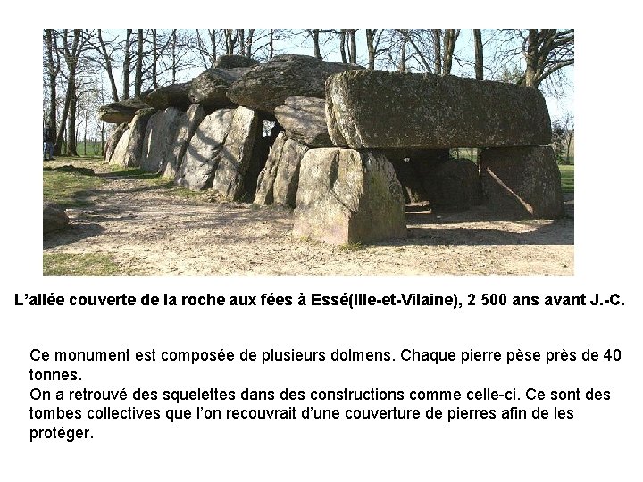 L’allée couverte de la roche aux fées à Essé(Ille-et-Vilaine), 2 500 ans avant J.