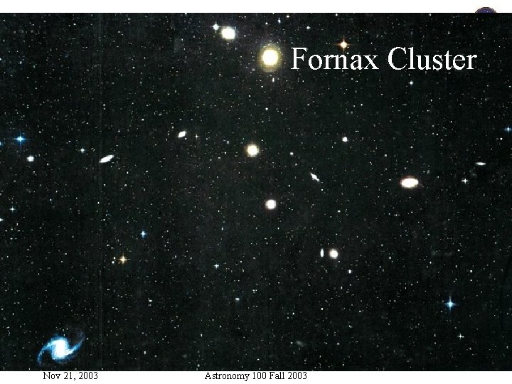 Fornax Cluster Nov 21, 2003 Astronomy 100 Fall 2003 