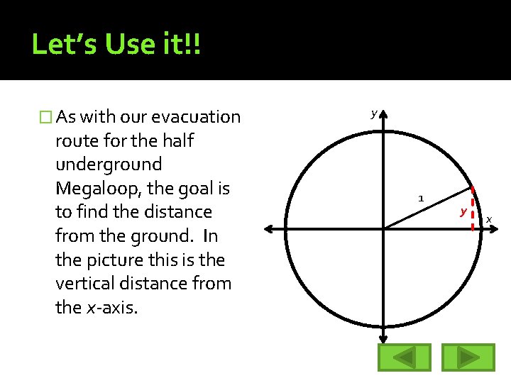 Let’s Use it!! � As with our evacuation route for the half underground Megaloop,