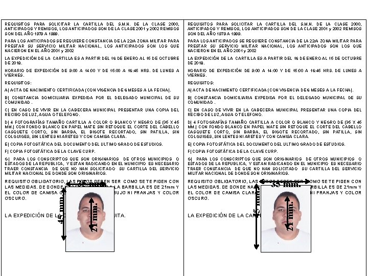 REQUISITOS PARA SOLICITAR LA CARTILLA DEL S. M. N. DE LA CLASE 2000, ANTICIPADOS