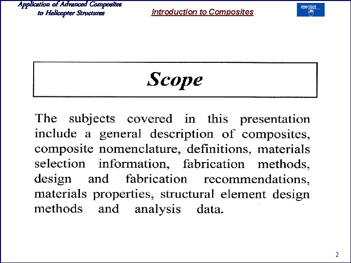 Application of Advanced Composites to Helicopter Structures Introduction to Composites . 2 