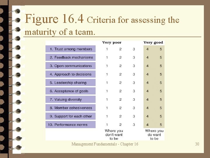 Figure 16. 4 Criteria for assessing the maturity of a team. Management Fundamentals -