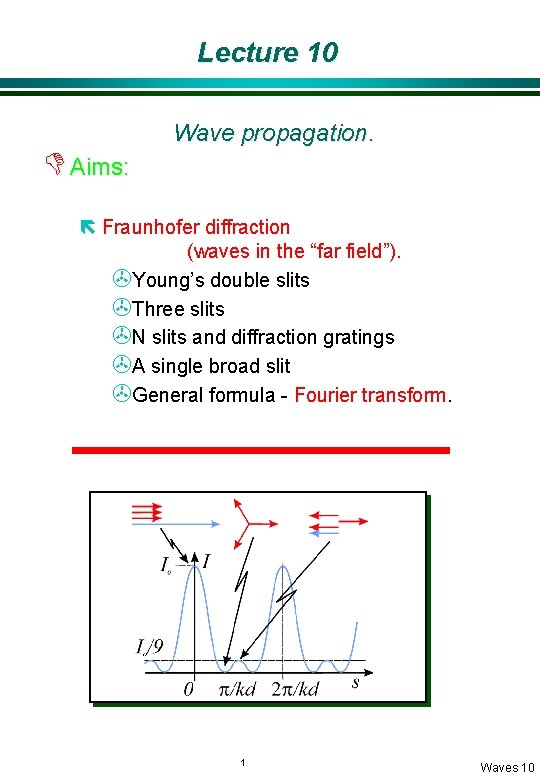 Lecture 10 D Aims: Wave propagation. ë Fraunhofer diffraction (waves in the “far field”).