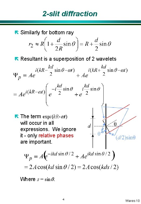 2 -slit diffraction ë Similarly for bottom ray ë Resultant is a superposition of