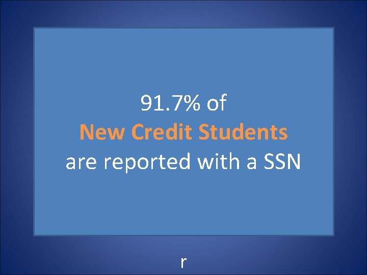 91. 7% of New Credit Students are reported with a SSN r 