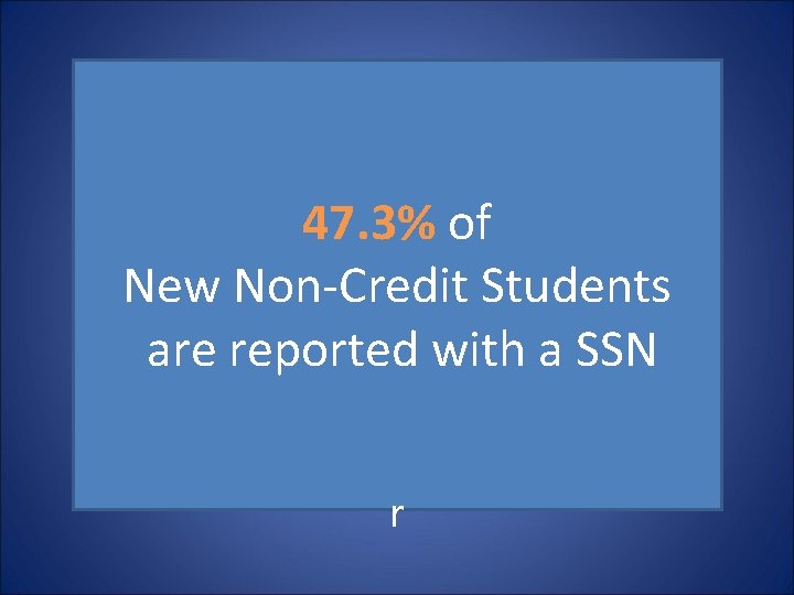 47. 3% of New Non-Credit Students are reported with a SSN r 