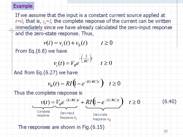 Example If we assume that the input is a constant current source applied at