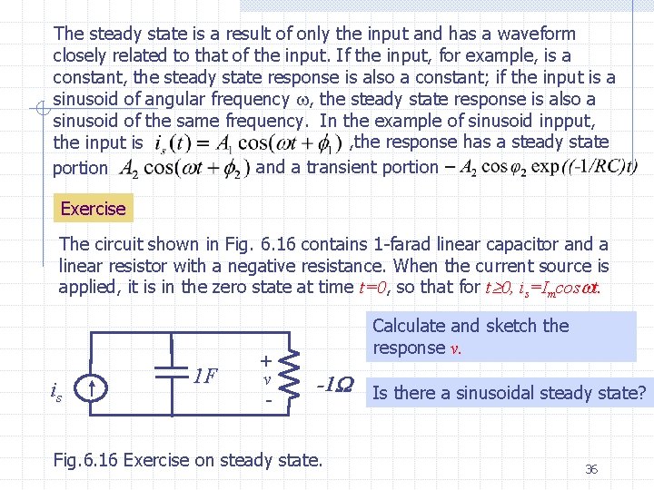 The steady state is a result of only the input and has a waveform