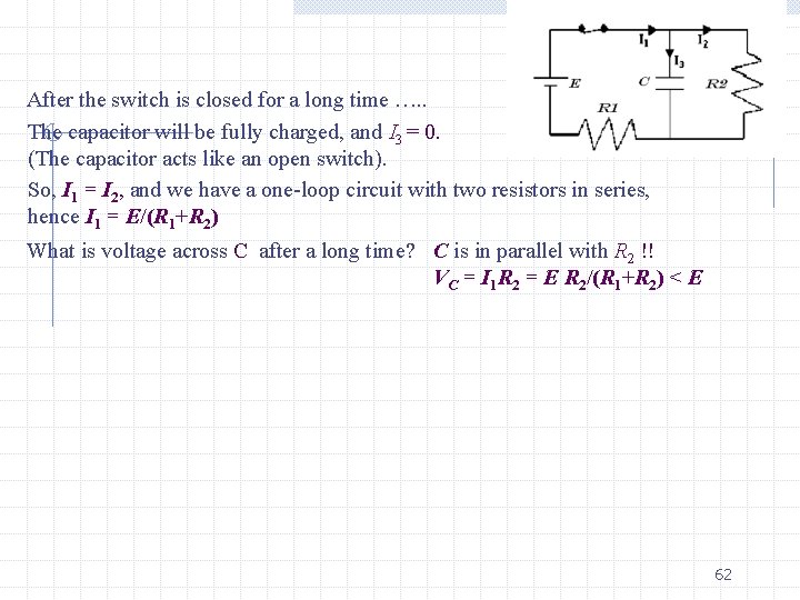 After the switch is closed for a long time …. . The capacitor will