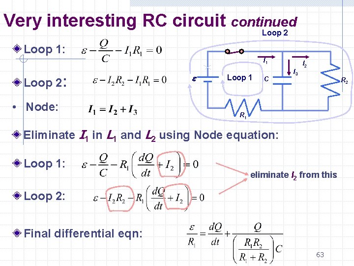 Very interesting RC circuit continued Loop 2 Loop 1: I 1 Loop 2: •