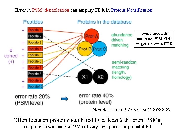 Error in PSM identification can amplify FDR in Protein identification Some methods combine PSM