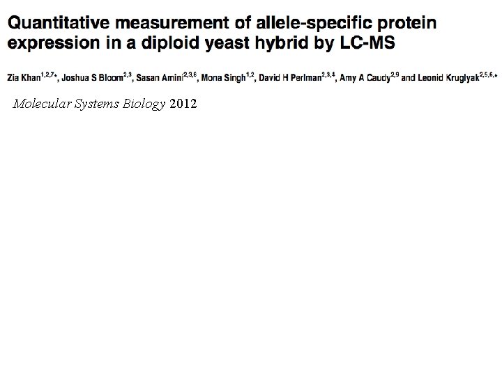 Molecular Systems Biology 2012 