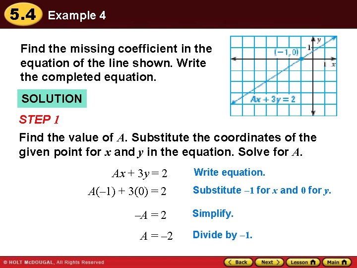 5. 4 Example 4 Find the missing coefficient in the equation of the line